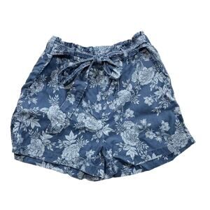LC Laura Conrad Blue Floral Shorts, Size S, Elastic Waist
